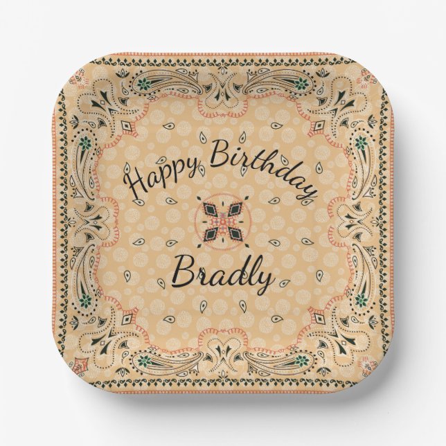 Western Paisley Gold Bandana Custom 7" Paper Plate (Front)