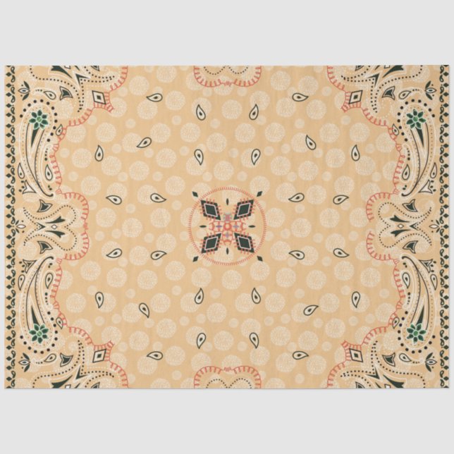 Western Paisley Gold Bandana Print Decoupage  Tissue Paper (Front)