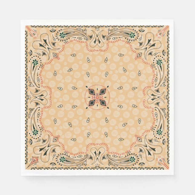 Western Paisley Gold Bandana Print Party Napkin (Front)