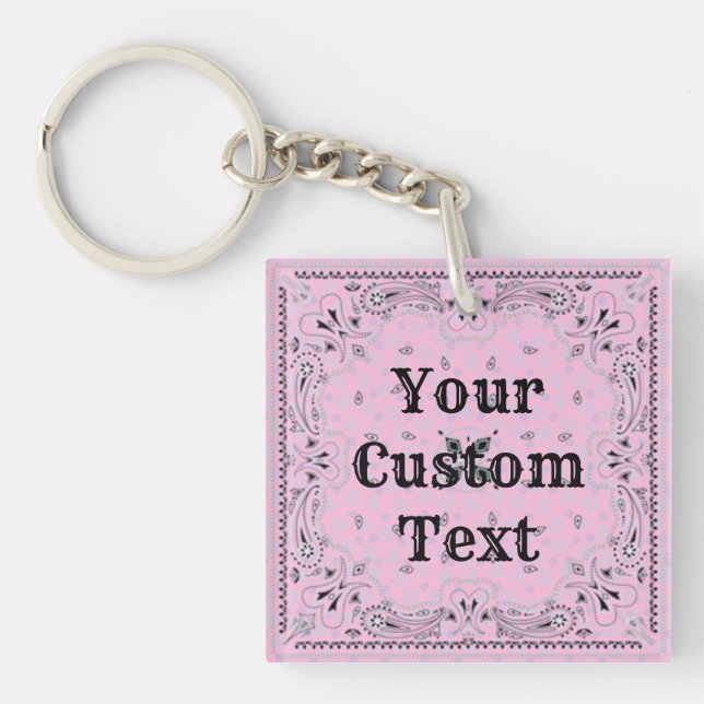 Western Paisley Pink Bandana Print  Keychain (Front)