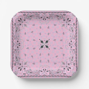 Western Paisley Pink Bandana Print Party 7" Paper Plate
