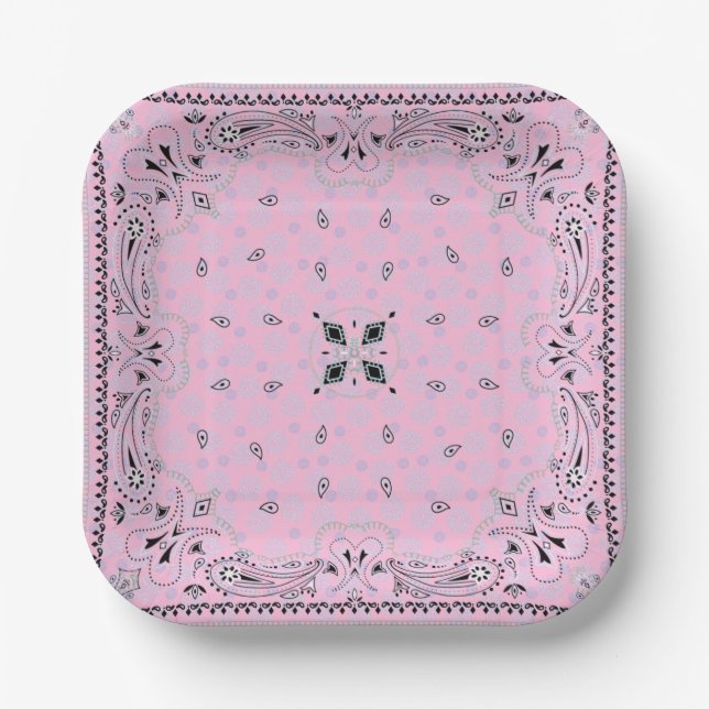 Western Paisley Pink Bandana Print Party 7" Paper Plate (Front)