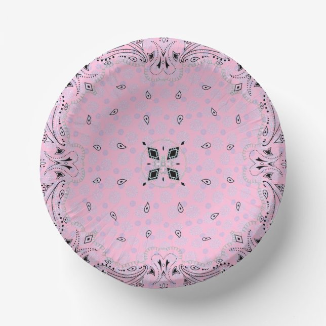 Western Paisley Pink Bandana Print Party  Paper Plate (Front)