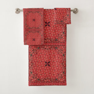 Western Paisley Red Bandana Print Bath Towel Set