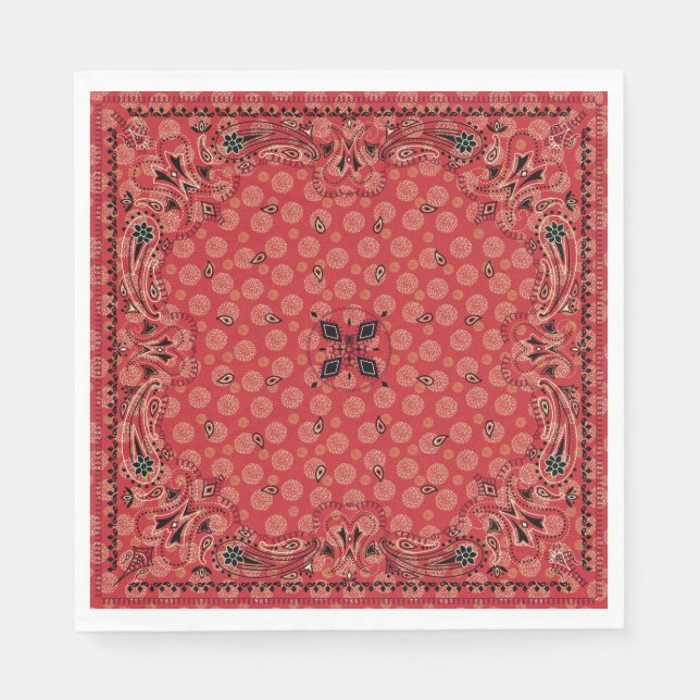 Western Paisley Red Bandana Print Party Napkin (Front)