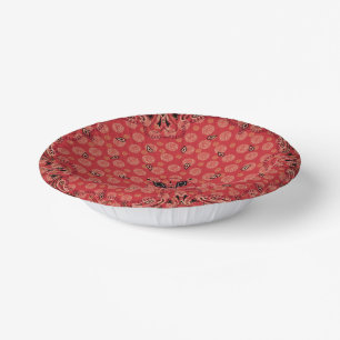 Western Paisley Red Bandana Print Party Paper Plate