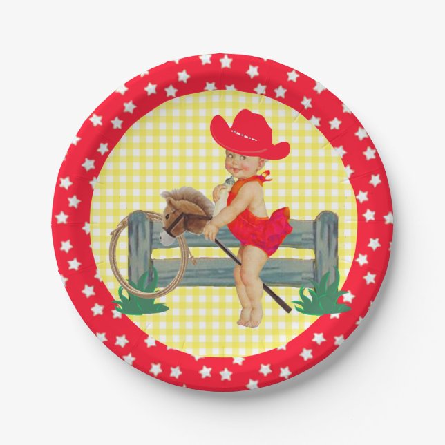 Western Party Baby Cowgirl Stick Horse Plates (Front)