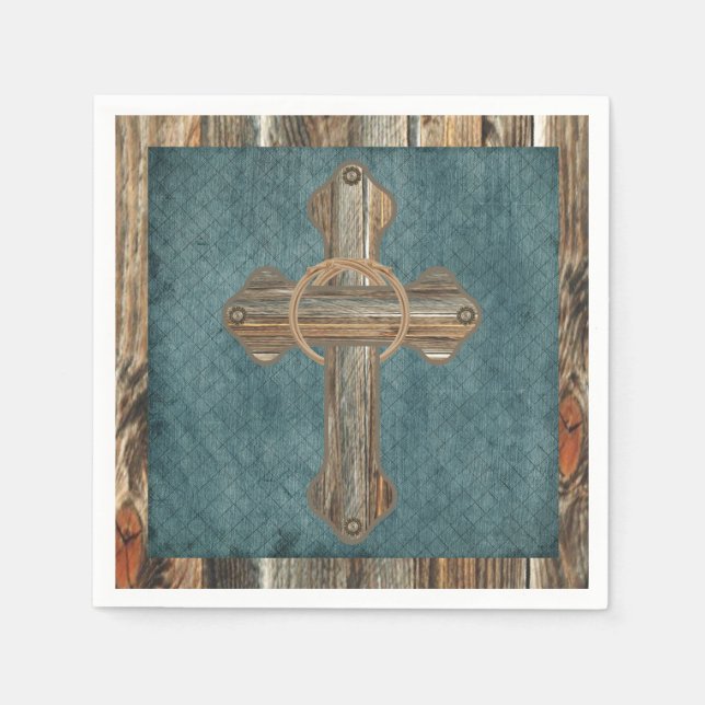 Western Party Barnwood Cross With Ropes Napkins (Front)