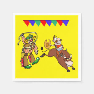 Western Party Bull Rider and Rodeo Clown Napkin