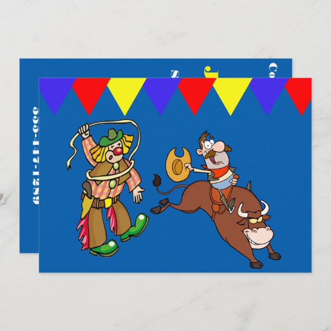 Western Party Bull Rider Rodeo Clown Personalize Invitation (Front/Back)