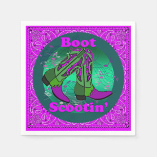 Western Party Cowboy Boot Scootin' Dance Purple Napkin
