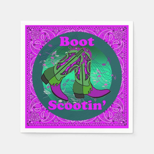 Western Party Cowboy Boot Scootin' Dance Purple Napkin (Front)