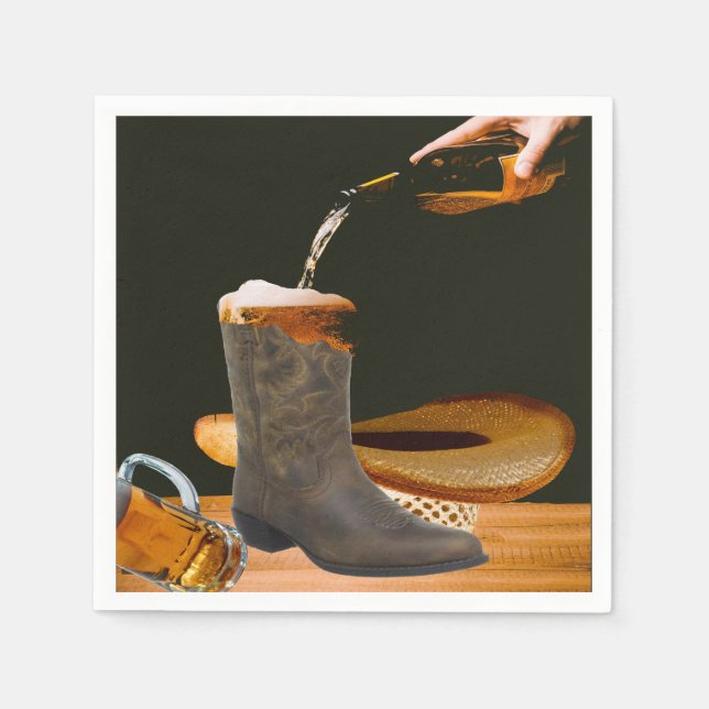 Western Party Cowboy Boots Hat And Beer Napkins (Front)