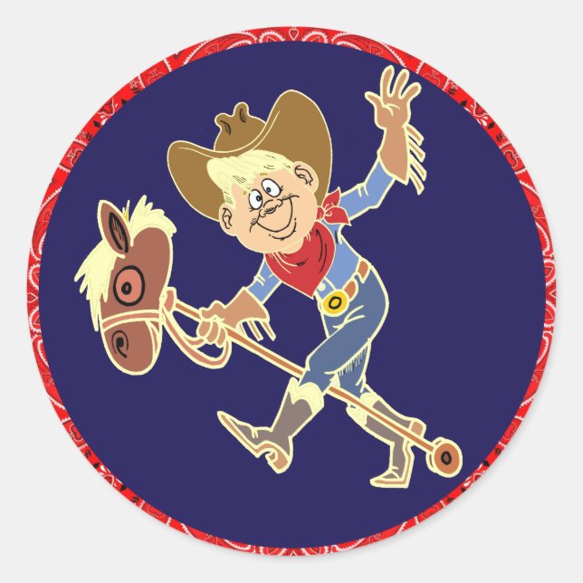 Western Party Cowboy On Stick Horse Stickers (Front)