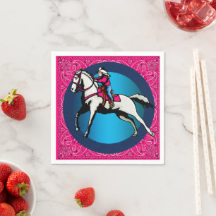 Western Party Cowgirl Kid Riding Horse Bandana Napkin