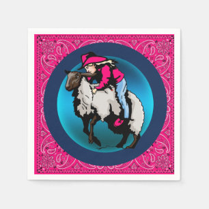 Western Party Cowgirl Mutton Bustin' Pink Bandana Napkin