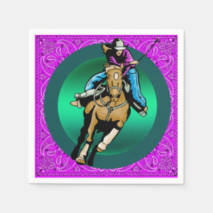 Western Party Cowgirl Riding Horse Purple Bandana Napkin