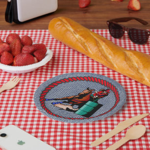 Western Party Denim Print Paper Plates