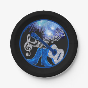 Western Party Guitar And Blue Cowboy Boots Plates