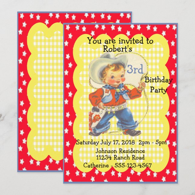 Western Party Little Cowboy Invitation d'anniversa (Devant / Derrière)