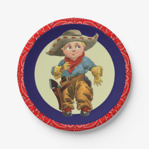 Western Party Little Cowboy Red Bandana Paper Plate