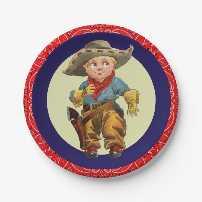 Western Party Little Cowboy Red Bandana Paper Plate (Front)