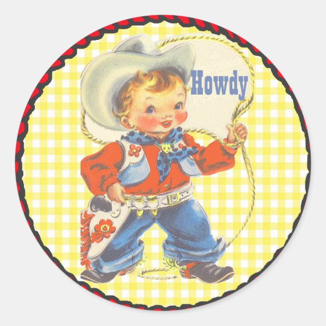 Western Party Little  Cowboy With Rope Stickers (Front)
