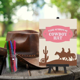Western Party Pink "Autograph my Cowboy Hat" Sign