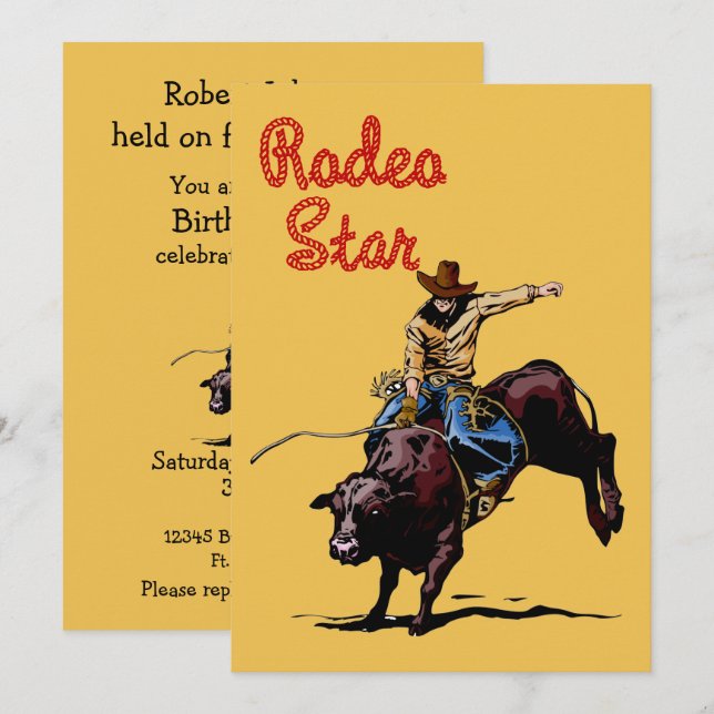 Western Party Rodeo Cowboy Bull Rider Invitation (Front/Back)