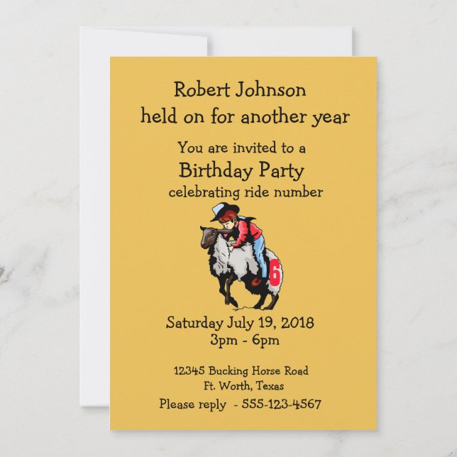 Western Party Rodeo Cowboy Mutton Buster Invitation (Back)