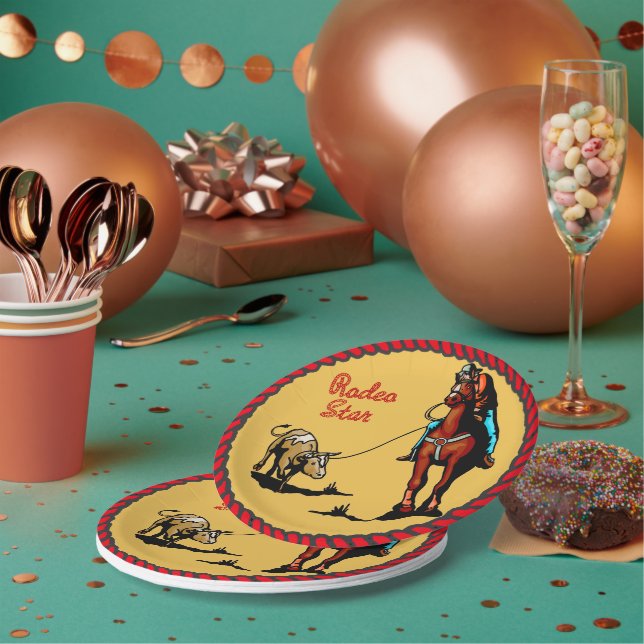 Western Party Steer Roping Paper Plates (Multi)