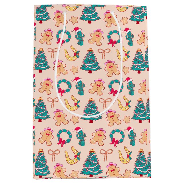 Western Pastel Cowboy Christmas Gift  Medium Gift Bag (Front)