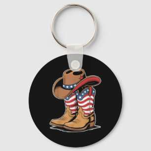Western Patriotic American Flag Cowboy Boots 4th O Keychain