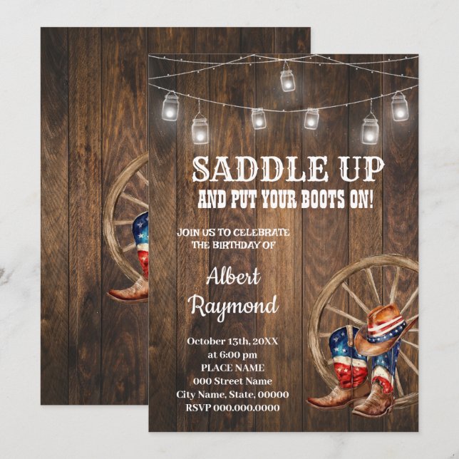 Western Patriotic Birthday Country Red White Blue Invitation (Front/Back)