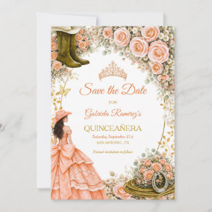  Western Peach Roses Golden Country Quinceañera Save The Date