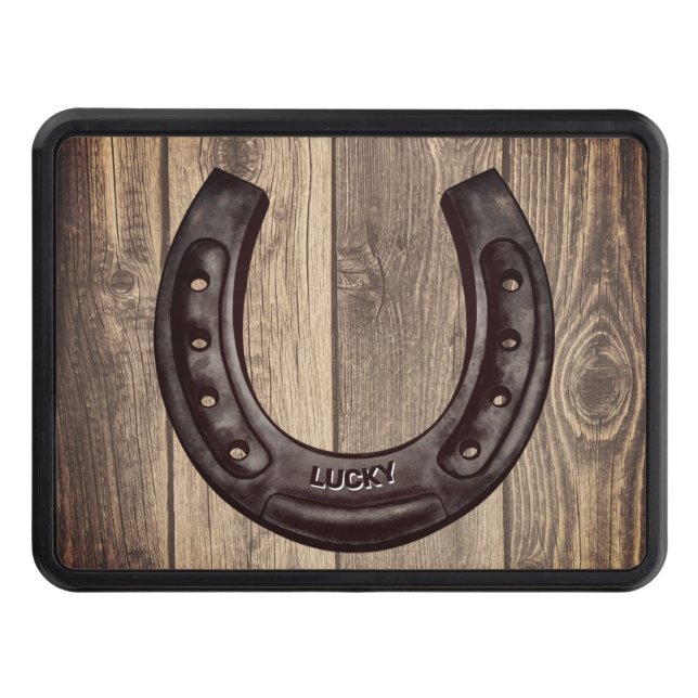 Western Personalized Lucky Horseshoe Trailer Hitch Cover (Front)