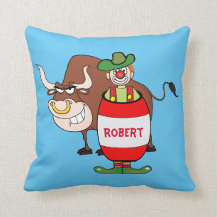 Western Pillow Rodeo Clown And Bull Personalize