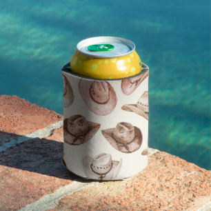 Western Pink Brown Cowgirl Hats Can Cooler