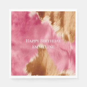 Western Pink Brown Cream Cowgirl Cowhide Napkin