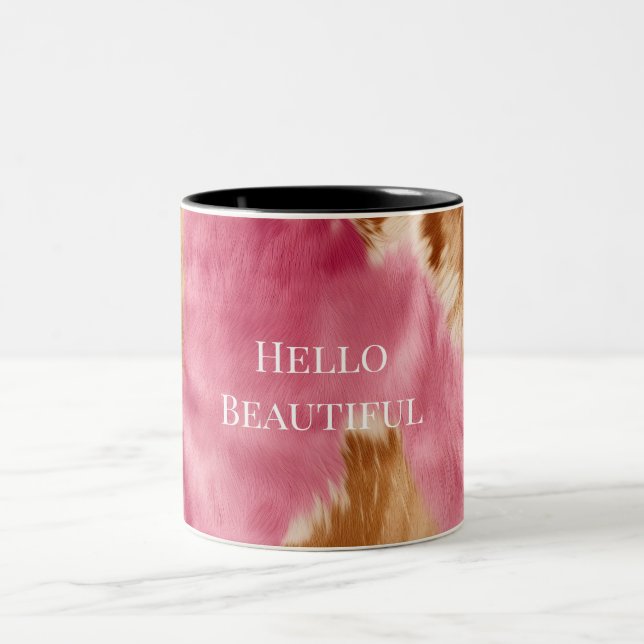 Western Pink Brown Cream Cowgirl Cowhide Two-Tone Coffee Mug (Center)