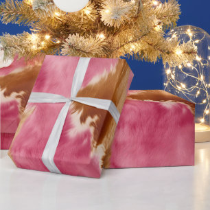 Western Pink Brown Cream Cowgirl Cowhide Wrapping Paper