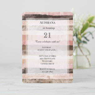 Western Pink Brown Stripes Birthday Invitation