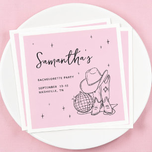 Western Pink Cowgirl Disco Ball Bachelorette Party Napkin