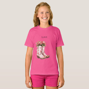 Western Pink Cowgirl Floral Boots T-Shirt