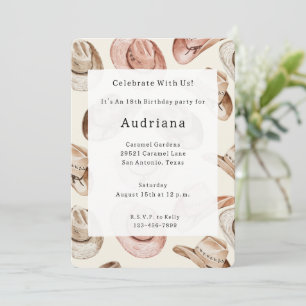 Western Pink Cream Cowgirl Hats Birthday Invitation