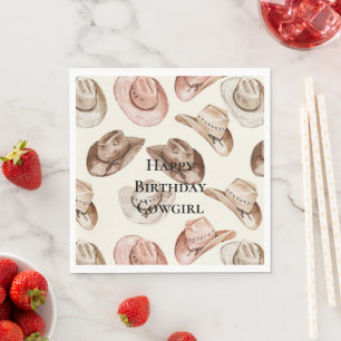 Western Pink Cream Cowgirl Hats Birthday Napkin