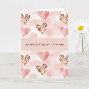 Western Pink Cream Cowgirl Hearts Birthday Card