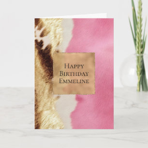 Western Pink Cream Gold Cowgirl Cowhide Card