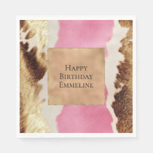 Western Pink Cream Gold Cowgirl Cowhide Napkin