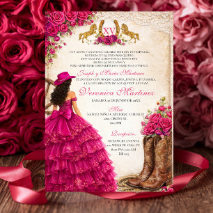 Western Pink Floral Girl Princess Sweet 15 Años Invitation
